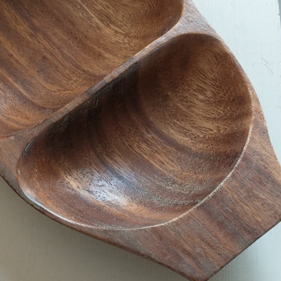 hand-carved 3 section wooden bowl - Picture 2 of 16
